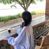 夏季新款蓝色条纹印花衬衫薄长袖宽松防晒衬衣513CX352P33，男装防晒衣，星座513