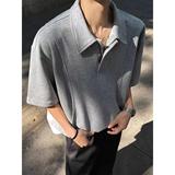 浅灰色半拉链翻领t恤男款美式复古拼接短袖polo衫高级感重磅半袖，男装Polo衫，星座513