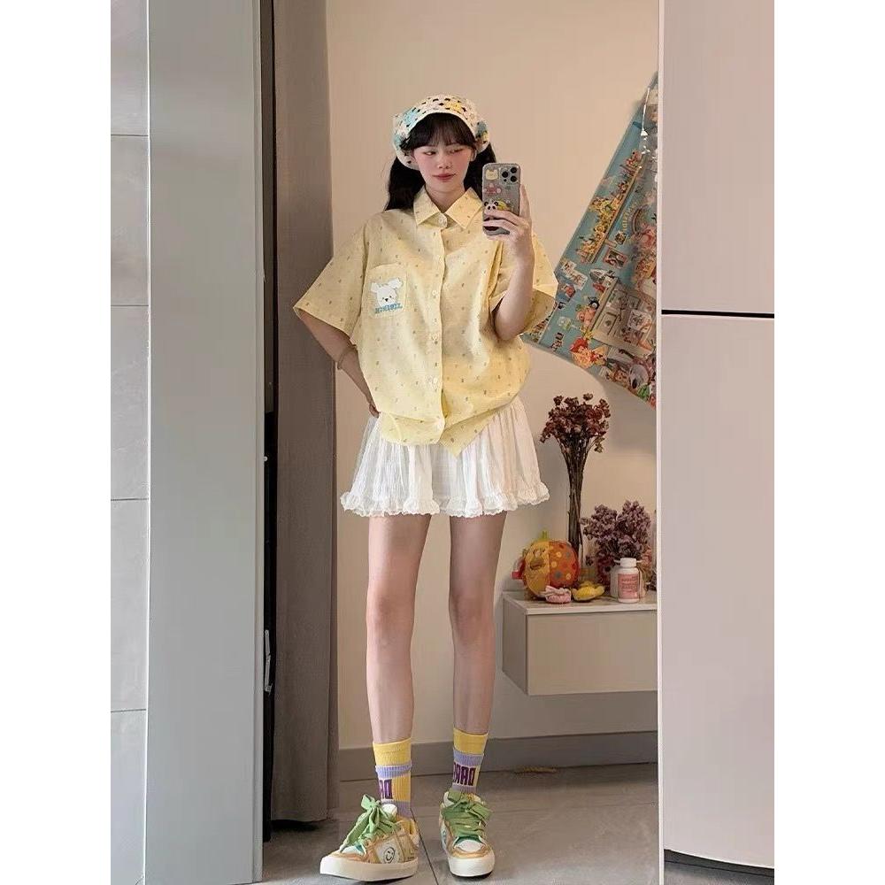 多巴胺韩版时尚慵懒感夏男女宽松休闲百搭短袖衬衫513DX171P40,男装T恤,星座513
