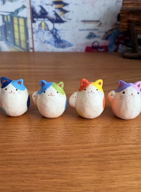 日本龙虎作和纸彩绘可爱猫咪摆件招福气送礼书桌放置温馨氛围