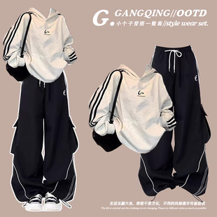 裤 三条杆搭配条纹复古风工装 美式 韩系高级感穿搭卫衣早秋2025新款