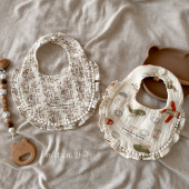 新韩系ins婴儿口水巾纯棉泡泡纱花边公主宝宝围嘴圆形新生儿吐奶