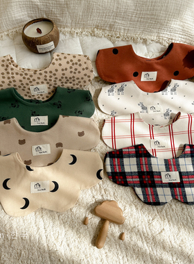 ins韩系宝宝围嘴双面可用koni平替婴儿纯棉防吐奶吸水口水巾花瓣