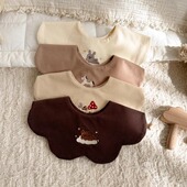 ins韩系刺绣宝宝围嘴纯棉超软防吐奶口水巾婴幼儿圆形花朵围兜