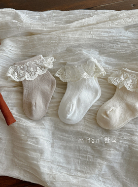韩系ins秋季女宝宝花边短袜女童白色公主袜婴儿无骨松口袜