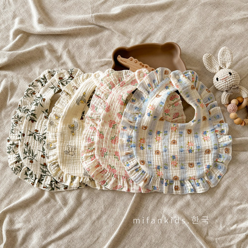 宝宝口水巾纯棉四层泡泡纱荷叶边