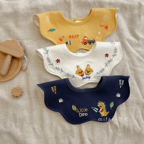 韩版纯棉婴儿围嘴刺绣围兜