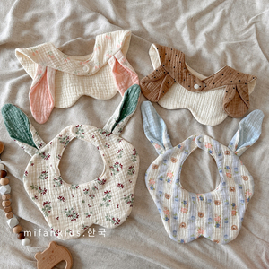 ins韩系婴儿围嘴新生儿防吐奶纯棉六层纱宝宝可爱兔熊耳朵口水巾