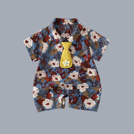 洋气婴儿夏季衣服薄款短袖男宝宝连体衣衬衫周岁外出服哈衣夏装潮