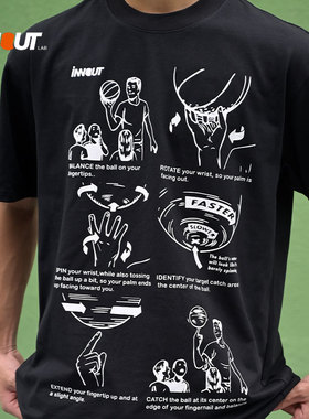 INNOUT LAB运动短袖转球印花tee宽松篮球超正版型圆领休闲潮流T恤