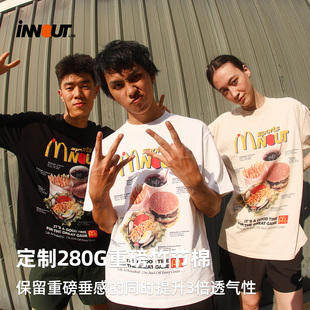 打底衫 INNOUTLAB麥當(dāng)勞短袖 T恤潮牌印花美式 寬松重磅休閑半袖 夏季