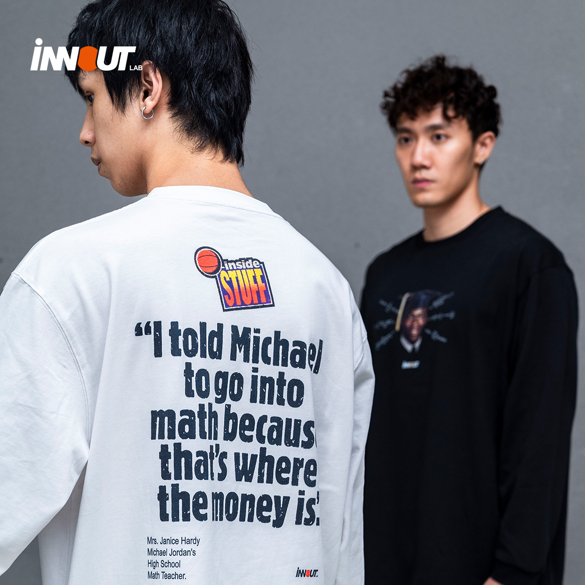 INNOUT LAB原创潮流篮球飞人休闲圆领长袖宽松训练投篮印花T恤男