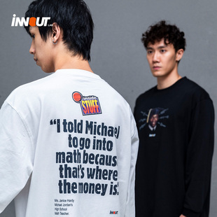 INNOUT LAB原创潮流篮球飞人休闲圆领长袖宽松训练投篮印花T恤男