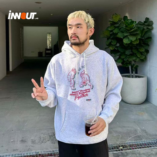 INNOUT美式复古高街潮牌设计感圣诞帽衫男运动连帽印花慵懒风卫衣