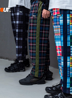 INNOUT格纹松紧格子慵懒风休闲运动秋复古针织棉直筒感宽松长裤男