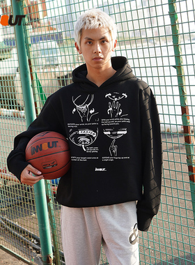 INNOUT LAB重磅连帽卫衣男秋季加绒潮牌情侣转球宽松厚外套男帽衫