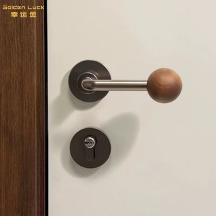 中古风法式胡桃木卧室门锁分体磁吸静音木门把手家用现代房门锁