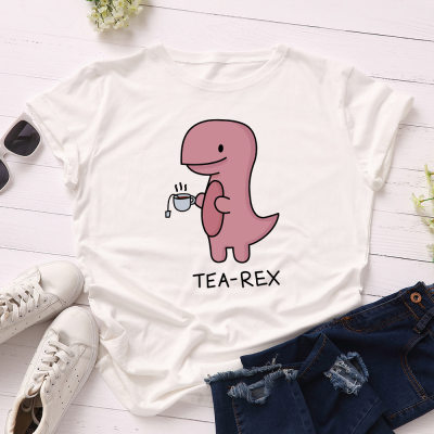 Women's T-shirt Summer Cartoon Dinosaur TEA-REX Print