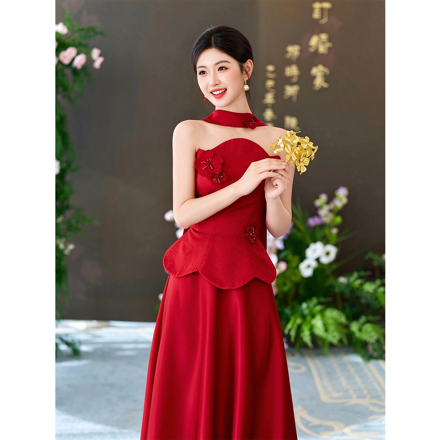 新中式订婚礼服新娘敬酒服2026新款高级感红色回门答谢便装两件套