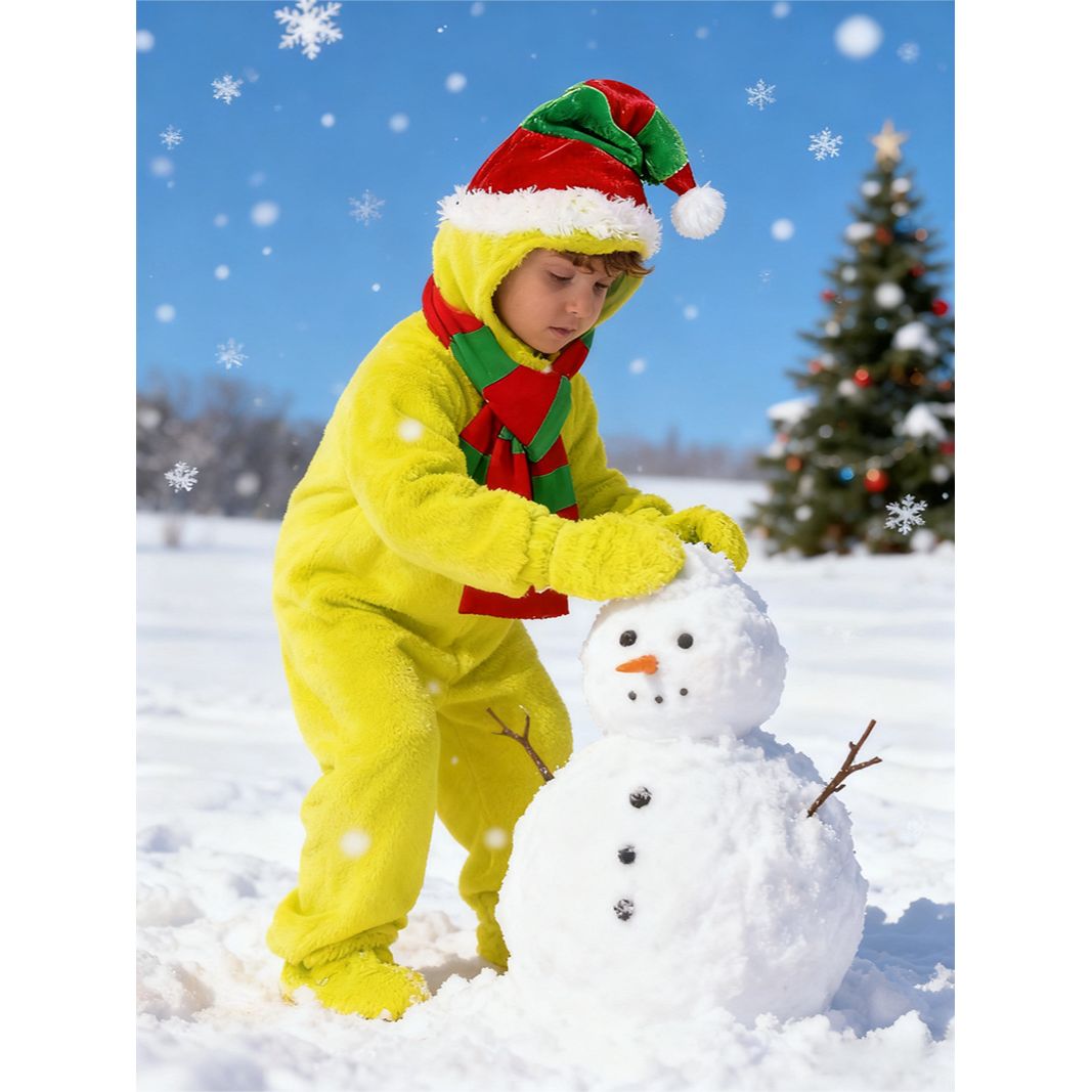 圣诞节儿童绿毛怪杰神偷扮演服装