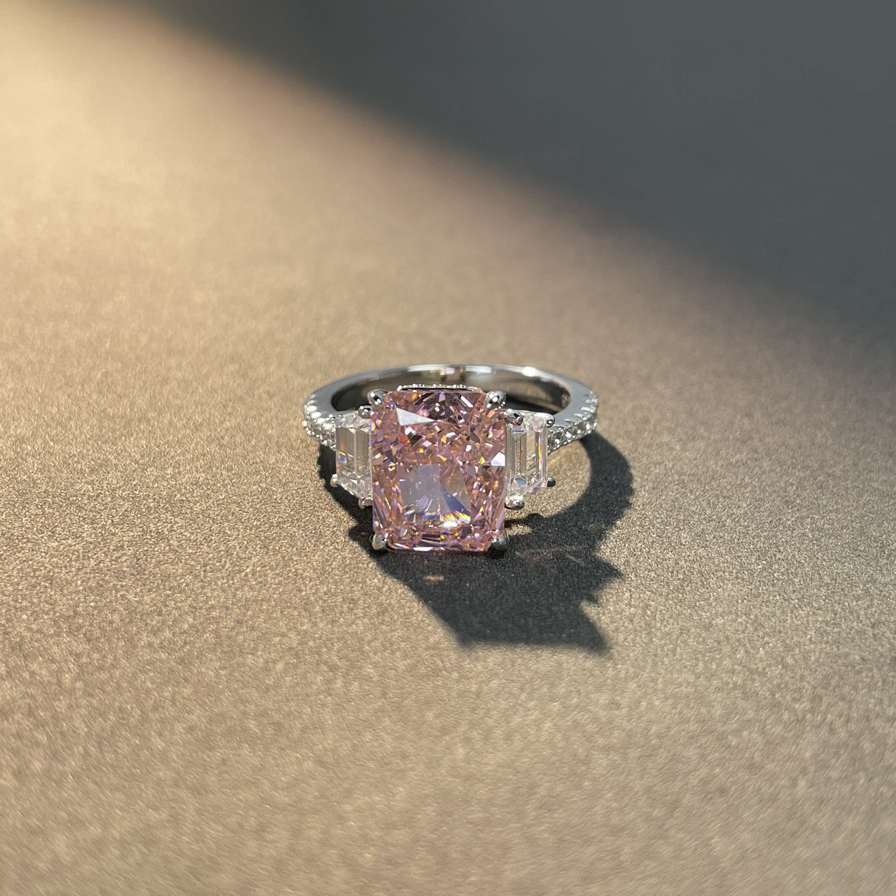 3克拉雷迪恩切戒指培育高碳钻s925纯银粉钻轻奢饰品指环不掉色