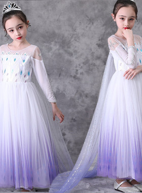 冰雪奇缘2爱纱公主裙女童白色elsa连衣裙儿童礼服艾纱长裙夏
