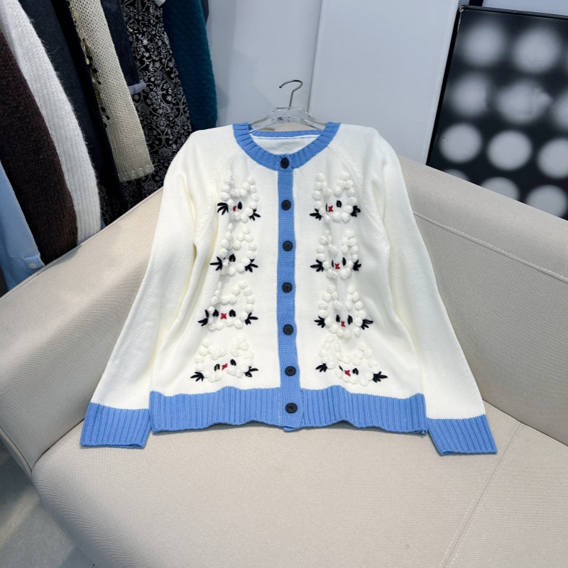 2025秋冬新款日系甜美软糯可爱猫咪立体球球拼色毛衣开衫针织衫女