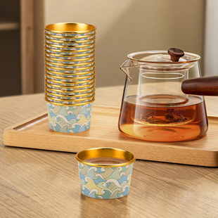 喇叭花加厚纸杯一次性杯子茶杯小号功夫茶白酒杯金箔纸杯家用茶杯