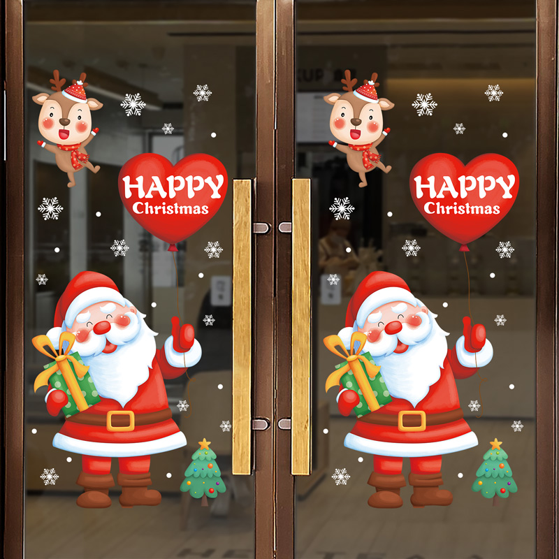 元旦圣诞老人玻璃贴纸门贴幼儿园