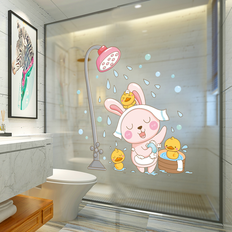 浴室厕所儿童卡通玻璃推拉门墙贴