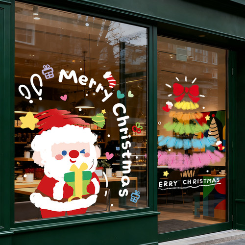 圣诞节装饰品静电贴圣诞老人树窗户橱窗贴玻璃门贴纸场景布置挂件