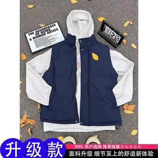 藏蓝色美式羽绒马甲男款秋冬叠穿无袖外穿坎肩背心青少年棉服外套