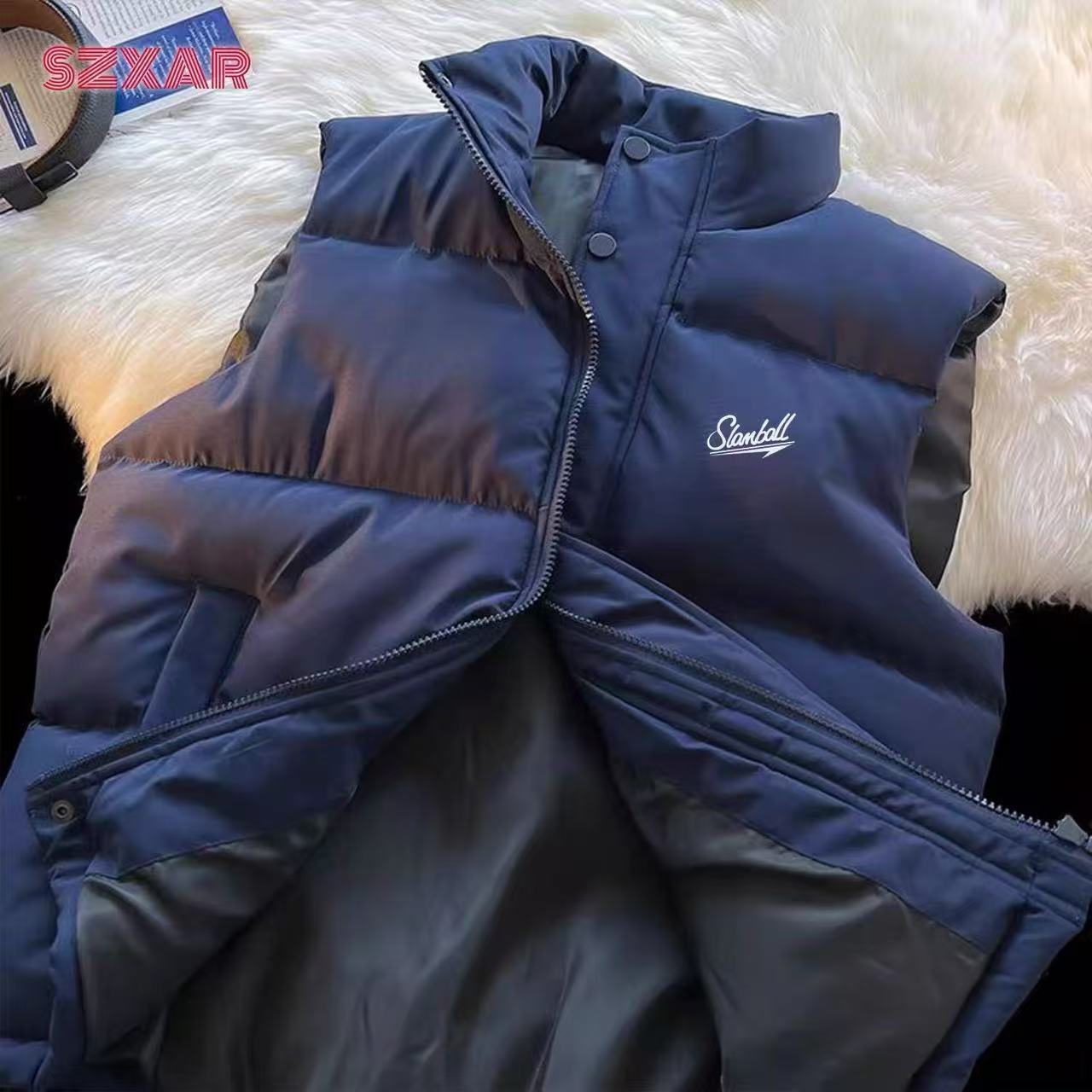 SLAMBLL藏青美式羽绒棉马甲男