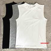 早秋季 纯棉上衣 女中领弹力百搭背心叠穿修身 纯色小立领无袖 打底衫