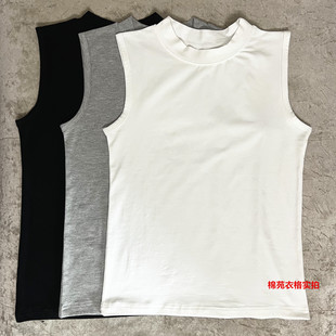 女中领弹力百搭背心叠穿修身 打底衫 纯棉上衣 纯色小立领无袖 早秋季