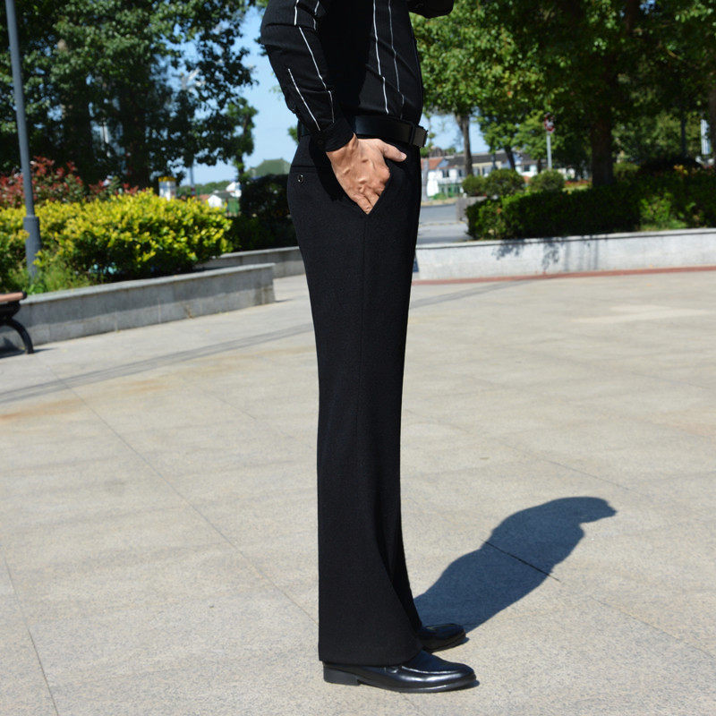 冬天羊毛呢微喇叭裤男保暖阔腿裤