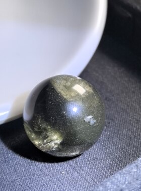 20.5㎜无优化巴西天然水晶墨绿星光幽灵单珠水晶配饰