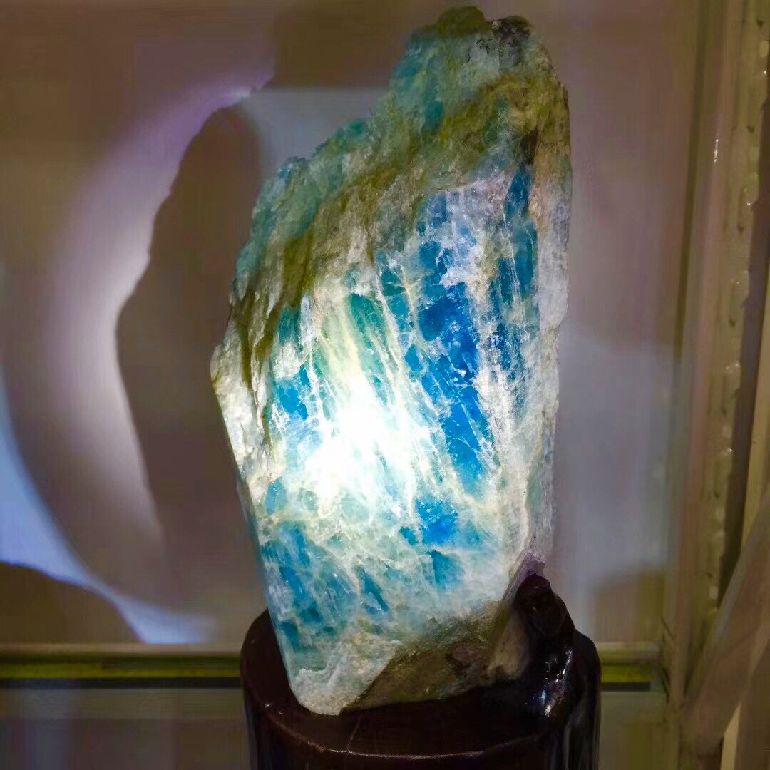 天然巴西老矿海蓝宝石原矿摆件大原石