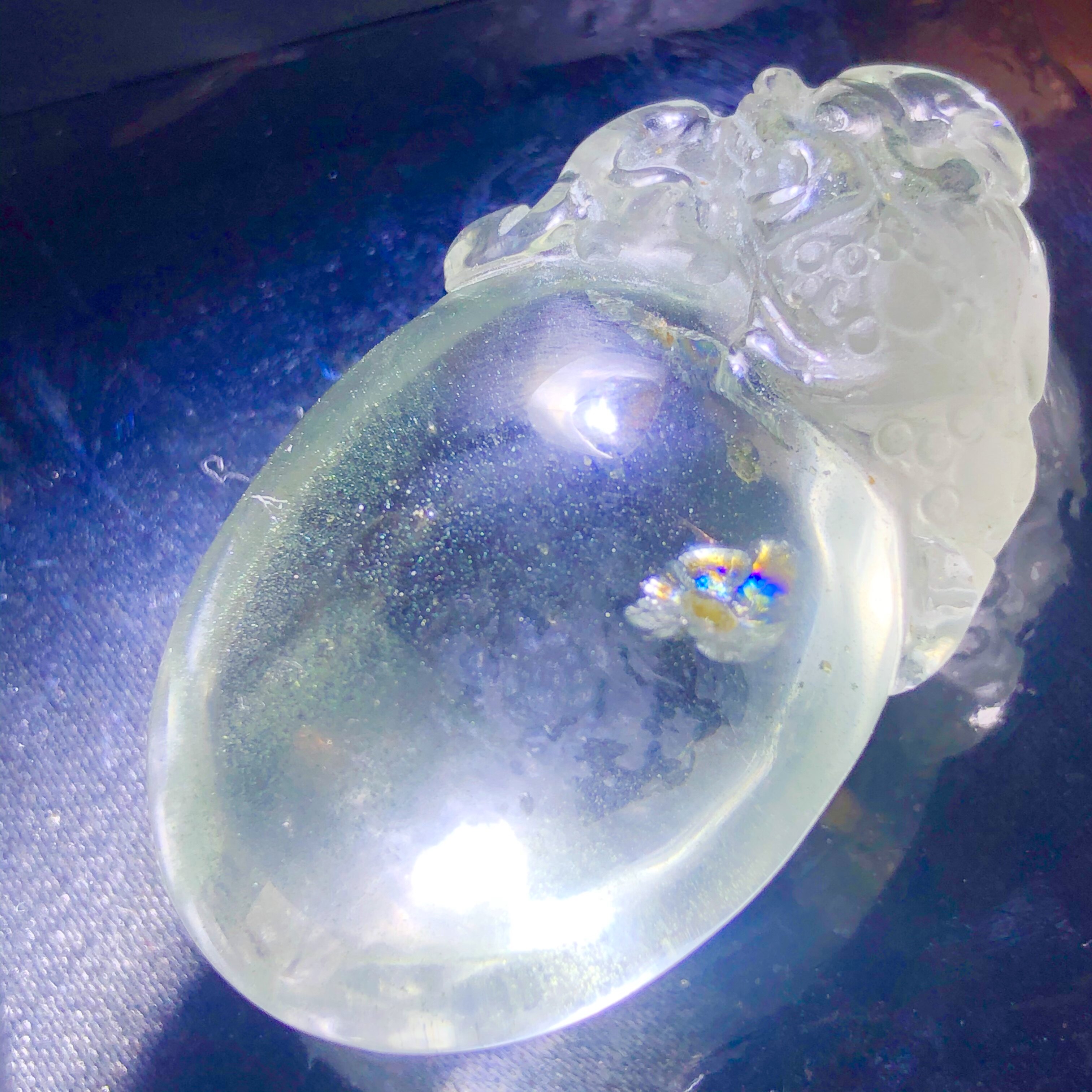 老货天然水晶绿幽灵金字塔全包炸花黄色宝石包裹体雕刻金蟾吊坠