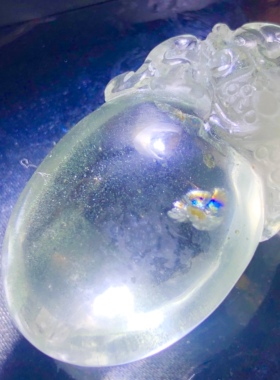 老货天然水晶绿幽灵金字塔全包炸花黄色宝石包裹体雕刻金蟾吊坠