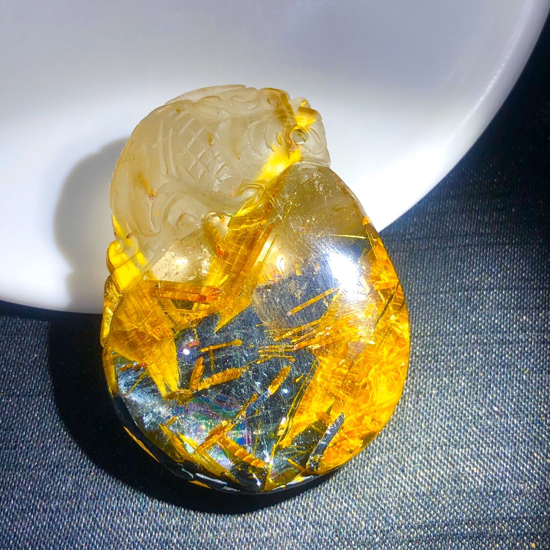 好货福利巴西猫眼钛晶花水晶雕刻貔貅吊坠