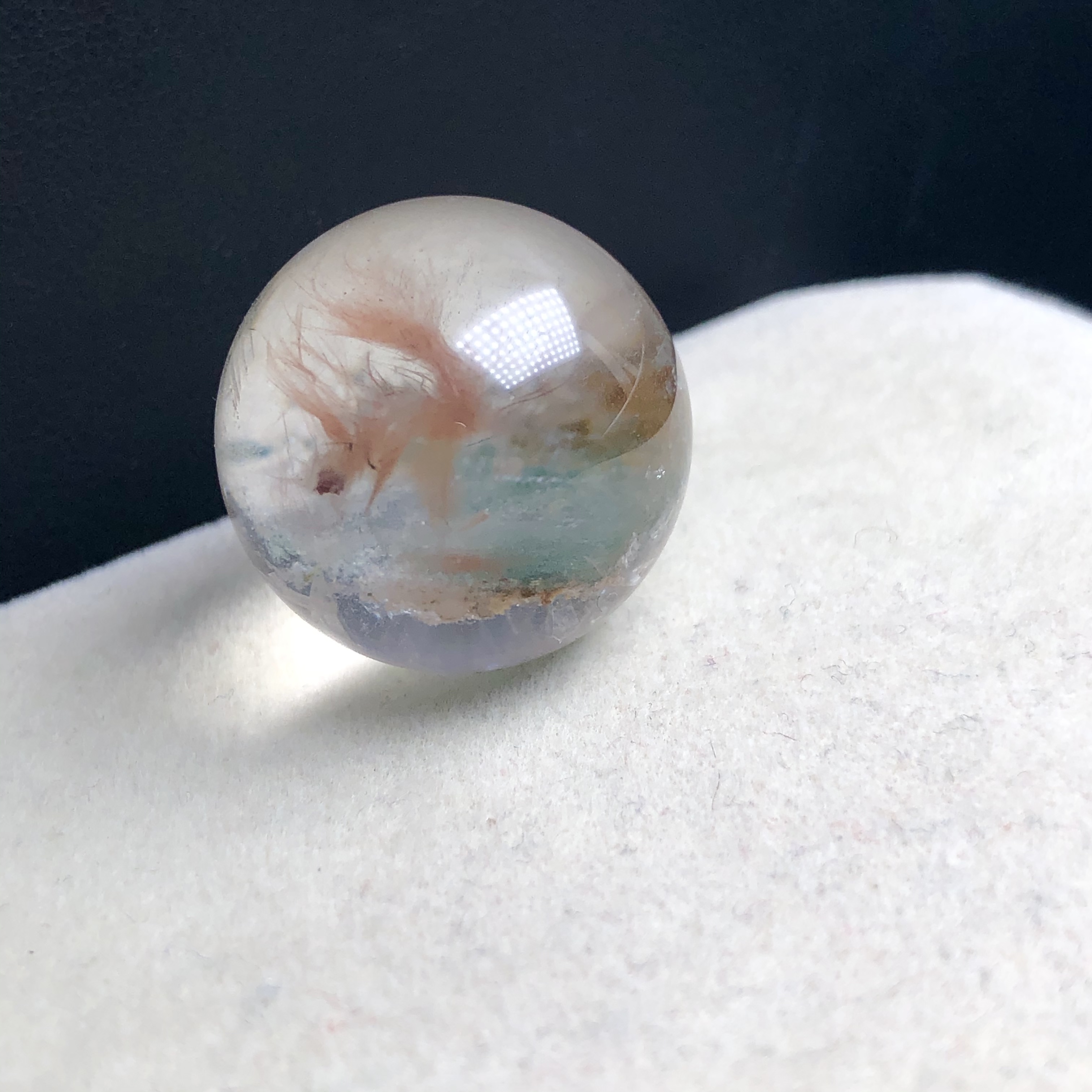 20.8mm唯美天然水晶兔毛幽灵共生晶中晶单珠