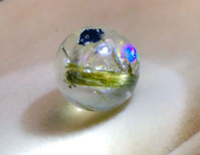 (13.5mm)老矿料天然兔毛金字塔共生彩虹碧玺水晶单珠配饰