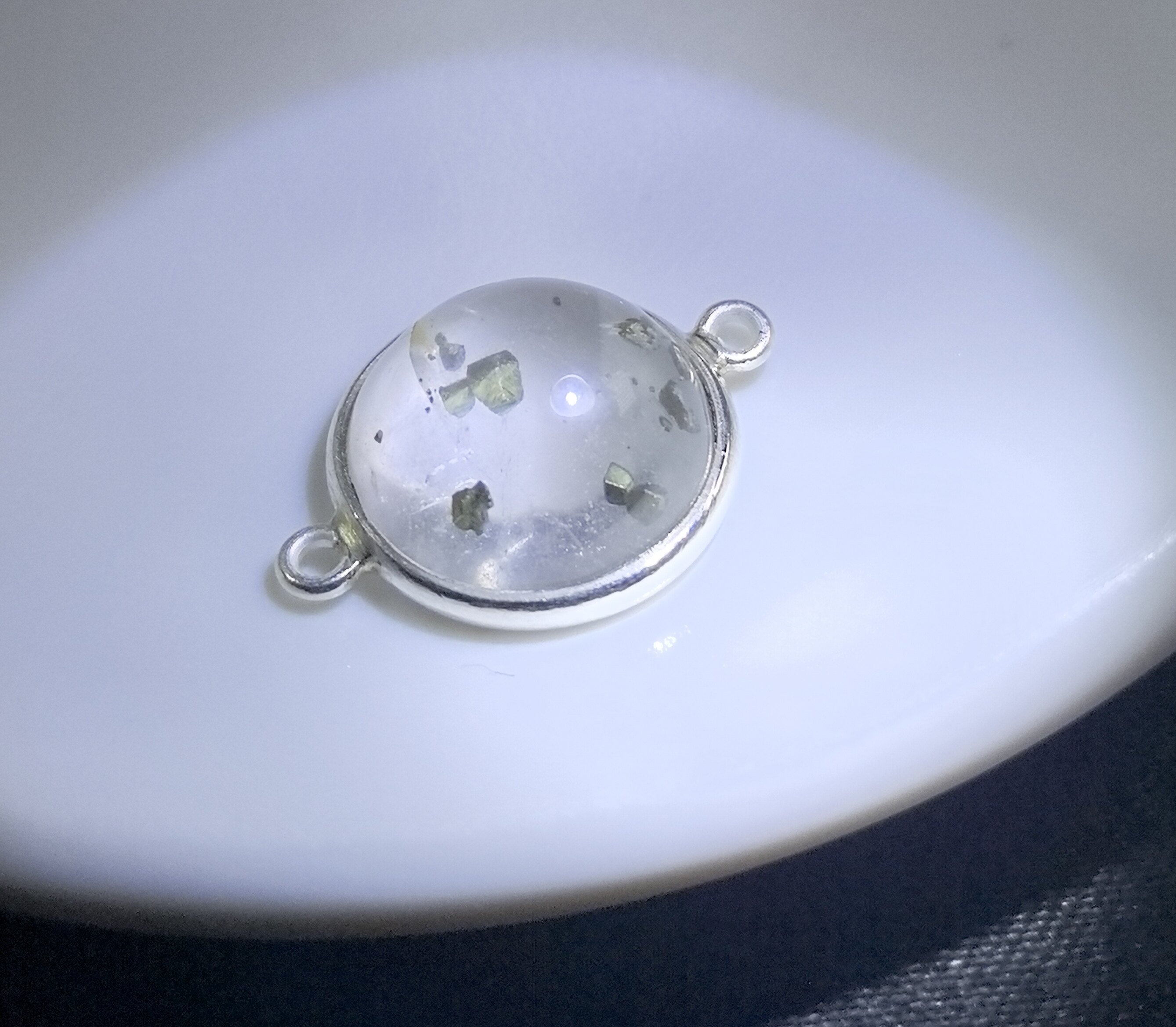 珍贵包裹体天然共生黄铜矿石水晶双耳可配手串纯银镶嵌
