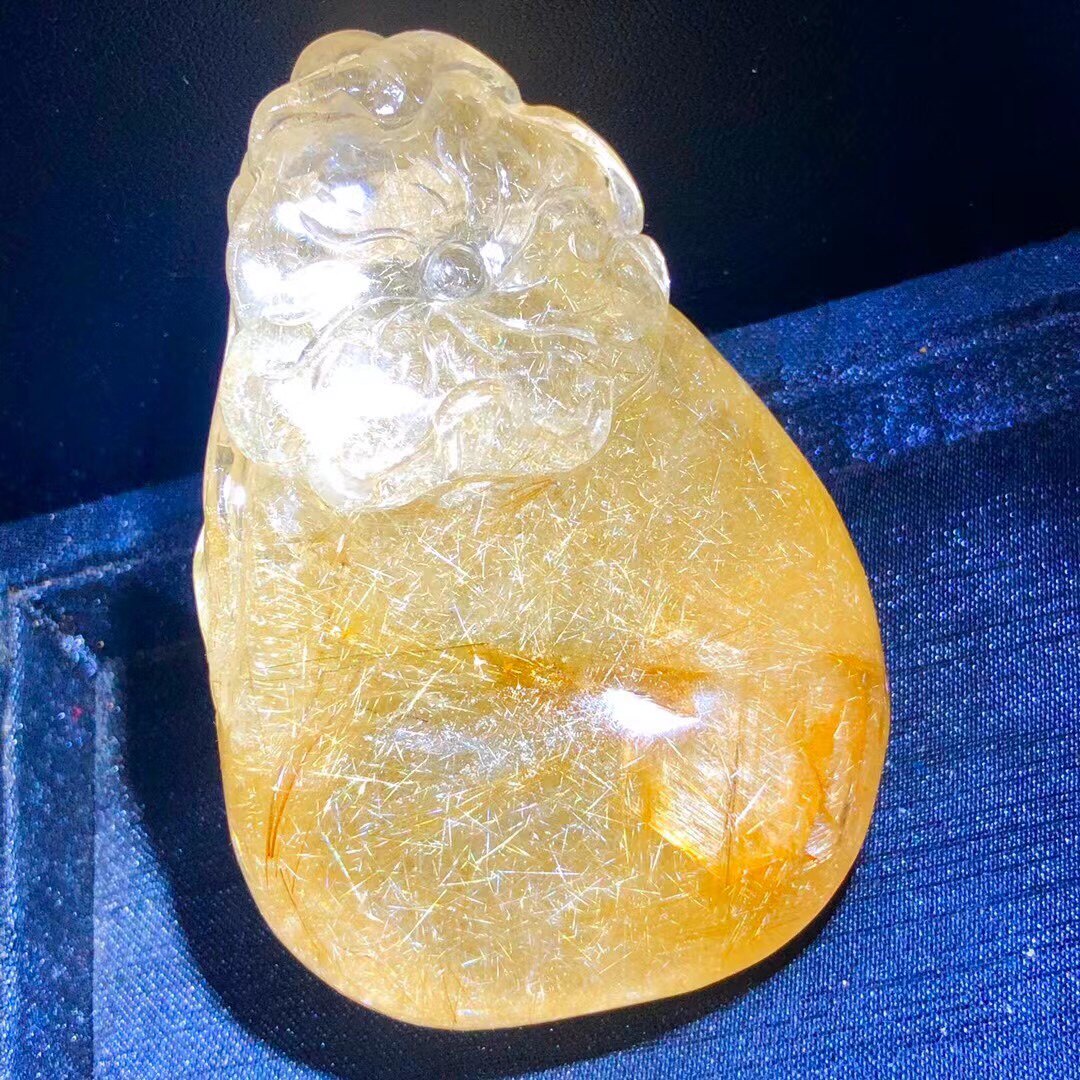 天然发晶雕刻大肚弥勒佛把玩车挂