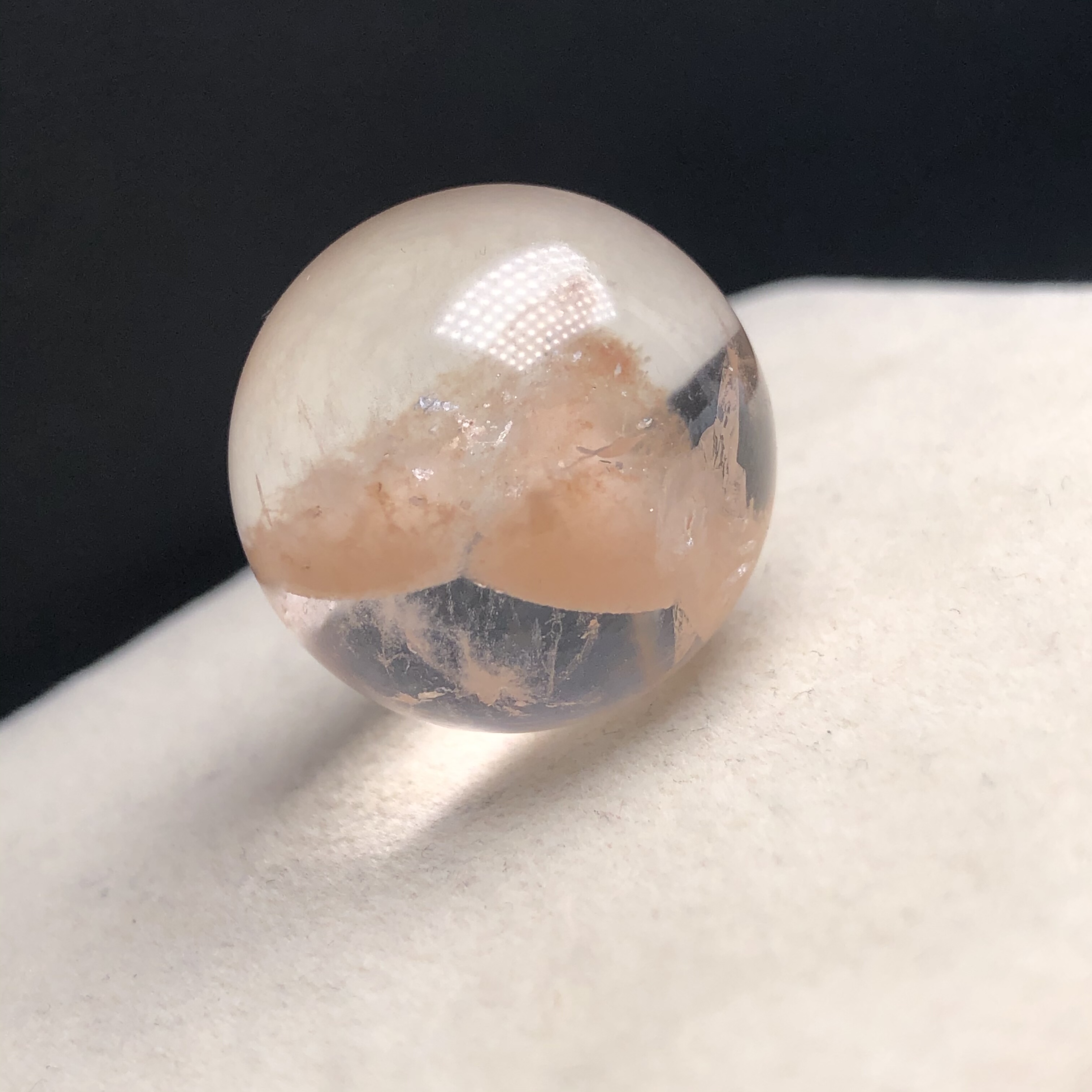 21.6毫米老矿福利大漏天然冰透橘粉兔毛金字塔共生晶中晶单珠卷毛