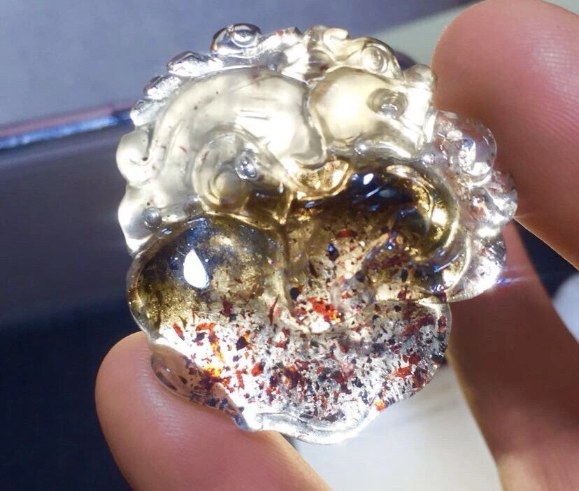 珍贵天然巴西老矿草莓水晶三轮骨干超七雕刻貔貅水晶吊坠