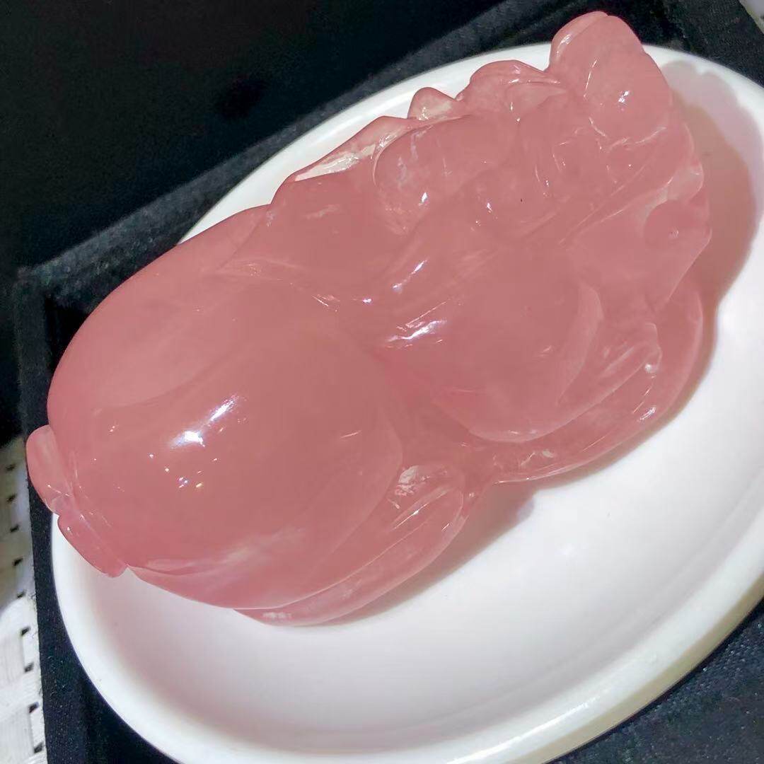 老货福利天然老矿粉晶多面6道米字星光水晶貔貅把玩摆件