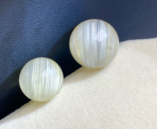 无任何优化和注胶 同料天然水晶老矿猫眼顺发兔毛单珠 13.5 16.3