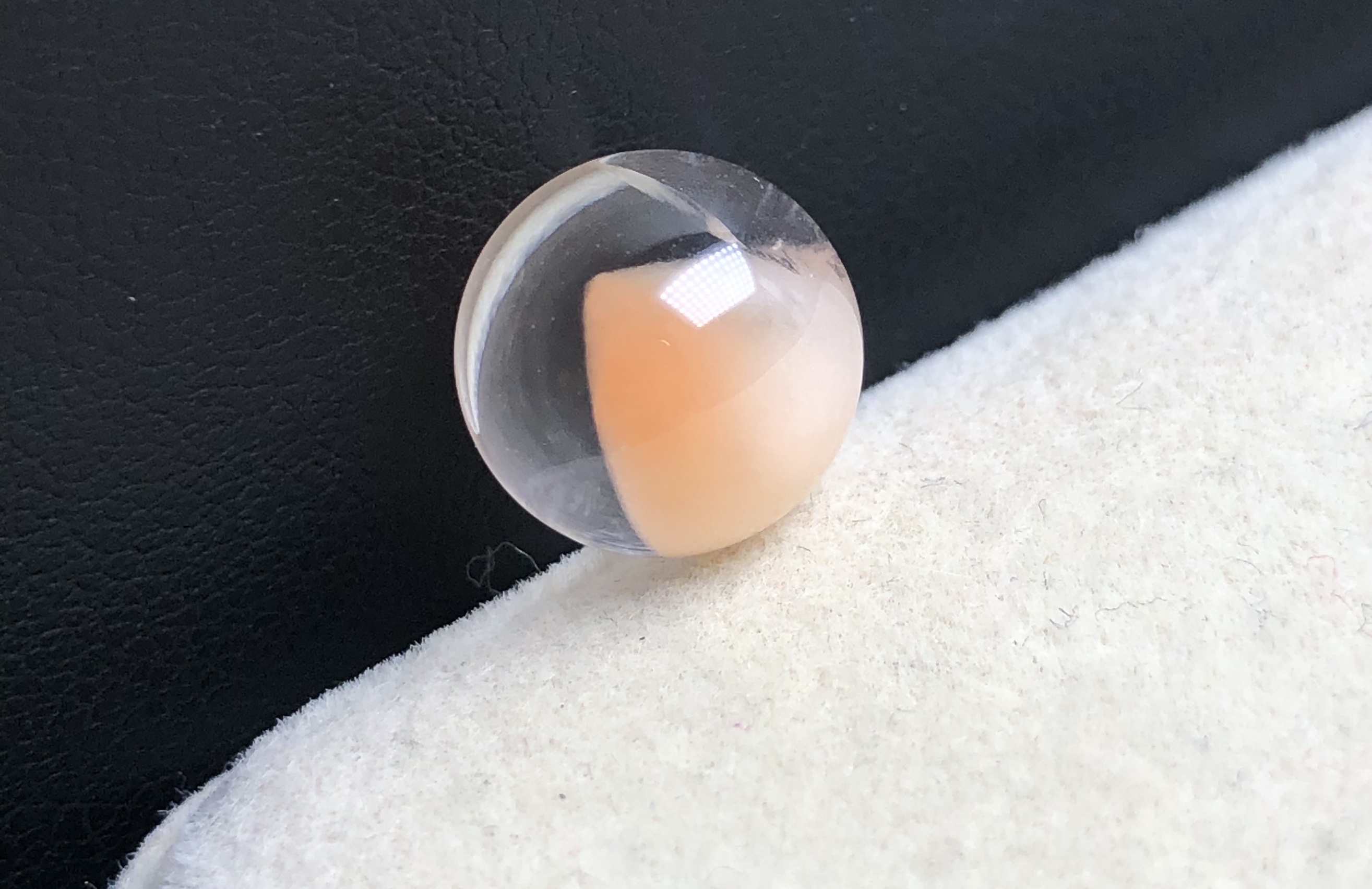 10.6毫米老矿料天然彩虹冰透橘粉兔毛金字塔单珠